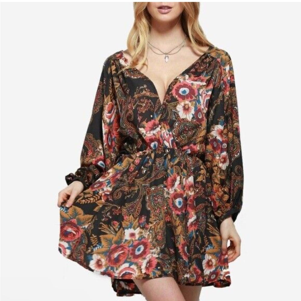 Free People High Plains Floral LongSleeved Dress